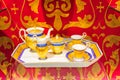 Antique gilt tea coffee set masterwork Meissen porcelain Germany