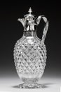 Antique glass decanter or carafe with ornate silver lid