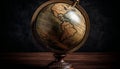 Antique globe on wooden desk, depicting planet physical geography generated by AI Royalty Free Stock Photo