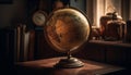 Antique globe on wooden desk for studying geography generated by AI Royalty Free Stock Photo