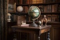 antique globe on a wooden stand in a vintage study