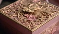 Antique gold jewelry box with ornate embroidery generated by AI