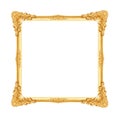 Antique gold picture frame with flower and leave shape patterns isolated on white background with clipping path Royalty Free Stock Photo