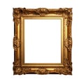 Antique gold picture frame isolated on transparent white background, Old golden baroque victorian style frame mock up Royalty Free Stock Photo