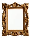 Antique gold picture frame isolated on white background, created with generative AI Royalty Free Stock Photo