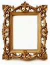 Antique gold picture frame isolated on white background, created with generative AI Royalty Free Stock Photo