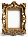 Antique gold picture frame isolated on white background, created with generative AI Royalty Free Stock Photo