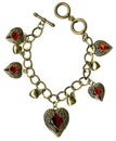 Antique Golden Bronze Chain Red Crystal Angel Heart Charm Toggle Bracelet Royalty Free Stock Photo