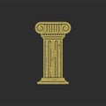 Antique golden column with decorative Roman design grunge texture logo vector illustration