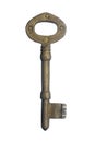 Antique golden door key isolated on white background.  close up Royalty Free Stock Photo