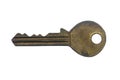 Antique golden door key isolated on white background.  close up Royalty Free Stock Photo