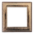 Antique golden frame isolated on white background. Old metal frame with carvings painted with gold paint. Royalty Free Stock Photo