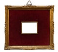 Antique golden frame isolated on white background. Old wooden frame with floral carvings painted with gold paint. Royalty Free Stock Photo