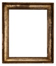 Antique golden frame isolated on white background. Old wooden frame with floral carvings painted with gold paint. Royalty Free Stock Photo