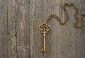 Antique golden key over wooden background