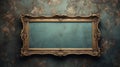 An antique golden picture frame against a wallpaper background.