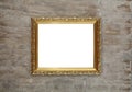 Antique golden picture photo frame on brick wall Royalty Free Stock Photo