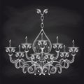 Antique gothic chandelier sketch on chalkboard