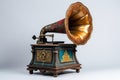 antique gramophone with colorful vinyl record