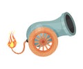 Antique gray cannon with a burning wick. Vector illustration on a white background.