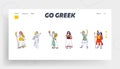 Antique Greek Olympic Goddess Characters Landing Page Template. Hera, Juno and Athena or Minerva, Demeter
