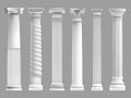 Antique greek pillars. Greek ancient column, historic roman culture pillars. Architectural classic columns vector Royalty Free Stock Photo