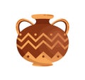 Antique greek stoneware or pottery vector flat illustration. Traditional grecian vase or amphora with handles decorated