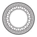 Antique greek style meander ornanent hand drawn line art and dot work round frame design vector illustration.