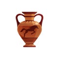 Antique Greek vase with decoration. Ancient traditional clay jar or pot for wine. Vector cartoon illustration. Royalty Free Stock Photo