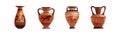 Antique Greek vase with decoration. Ancient traditional clay jar or pot for wine. Vector cartoon illustration. Royalty Free Stock Photo