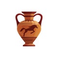 Antique Greek vase with decoration. Ancient traditional clay jar or pot for wine. Vector cartoon illustration. Royalty Free Stock Photo