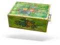 Antique green decorated wood box isolated