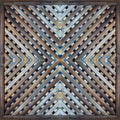 Antique, grey, old, bamboo wall panel, slashes pattern with dark brown frame Royalty Free Stock Photo