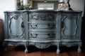 Antique grey wooden small cupboard furniture. Generate ai