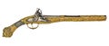 Antique Gun, Old Pistol, Golden, Isolated White Background Royalty Free Stock Photo