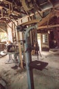 Antique H.G. Barr Drill Press inside the 1904 Large Machine Shop at historic Koreshan State Park