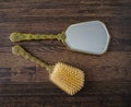 Vintage hand mirror and hair brush