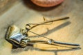 Antique hair clipper on wooden background