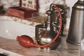 Antique hairdressing tools in a Dutch hairdressing salon in 1900. Open air museum Enkhuizen