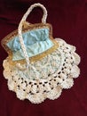 Antique Hand Crocheted Handbag with Celluloid Clasp Fastener and Aqua Lining