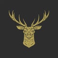 Antique hand drawn deer head with horns decorative grunge texture outline vector illustration