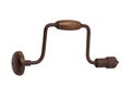Antique hand drill isolated. The chest lyre gets its name from the fact that the pommel is supported on the chest and the drill is Royalty Free Stock Photo