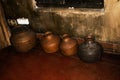 Antique handcrafted copper pots. Indian waterpots.