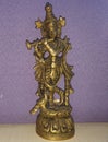 Antique Handcrafted Krishna Brass Statue - Indian God Deity Royalty Free Stock Photo