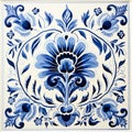 Vintage Delft Blue Tile With Traditional Dutch Flower Pattern Royalty Free Stock Photo