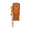 Antique hanging brown phone with handset. Vector Royalty Free Stock Photo