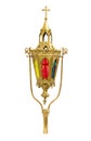 Antique hanging lamp with stained glass on white background