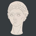 Antique head sculpture. Marble greek goddess sculpture, classical style ancient roman head isolated flat vector illustration