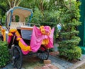 Antique horse drawn carriages parked in the park Royalty Free Stock Photo