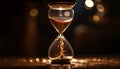 Antique hourglass counts down time, symbolizing urgency generated by AI